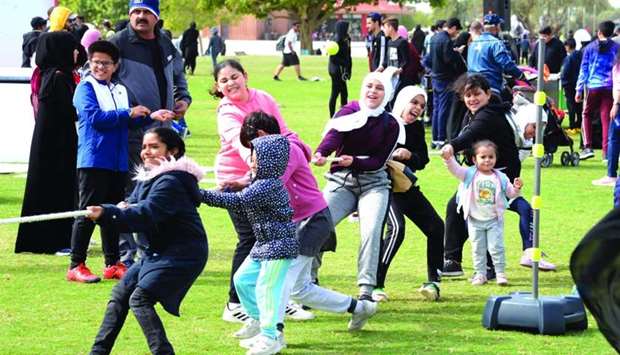 Participants test their stamina in the tug of war at Aspire Park. PICTURES: Thajudheen