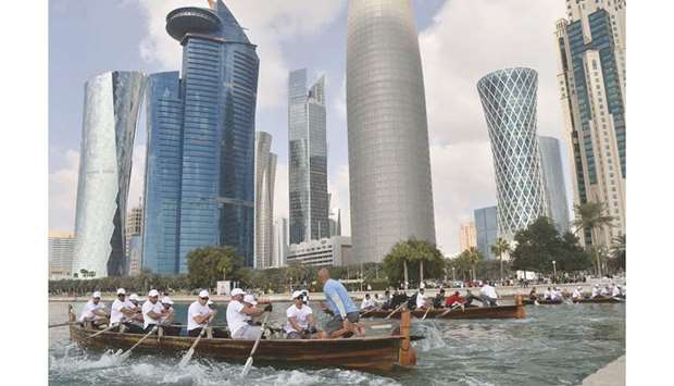 A BEAUTIFUL DAY, A SPORTING CHANCE: Watersport against the stunning West Bay skyline. People from different nationalities, ages and backgrounds step out in large numbers to participate in the Qatar National Sport Day across Doha and beyond every year.