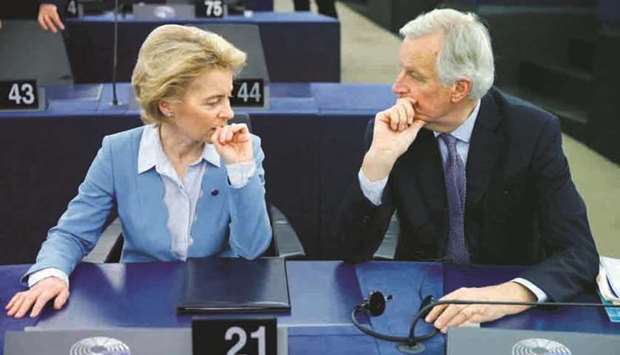 European Commission President Ursula von der Leyen and Michel Barnier, European Commissionu2019s head of Task Force for Relations with the UK speak at the European Parliament ahead of a debate on the future partnership with the UK in Strasbourg. u201cThere must be no illusion on this issue: there will be no general, global or permanent equivalence on financial services,u201d Barnier said.