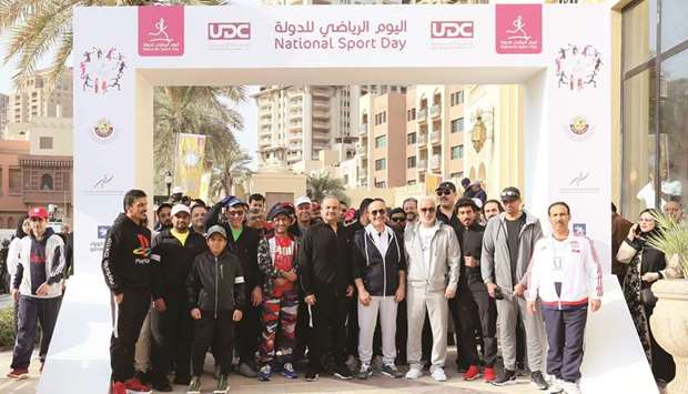 Dignitaries from UDC, MADLSA, GRSIA, and Qatar Cool during the celebration of National Sport Day at The Pearl-Qatar yesterday.