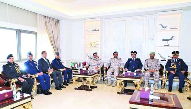 HE the Chief of Staff of Qatari Armed Forces Lieutenant General (Pilot) Ghanem bin Shaheen al-Ghanem met the Chief of Air Staff of the Pakistani Air Force Marshal Mujahid Anwar Khan, who is currently visiting Qatar. During the meeting, they reviewed the existing military relations between the two sides and means to enhance them. A number of senior officers of the Qatari Armed Forces and the accompanying delegation of the Chief of Air Staff of Pakistani Air Force attended the meeting.