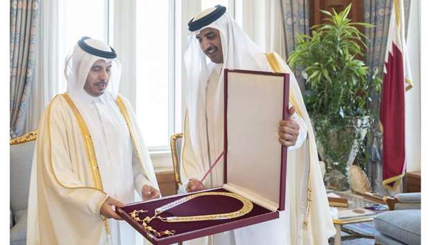 Amir awards Hamad bin Khalifa Sash to HE Sheikh Abdullah bin Nasserrnrn