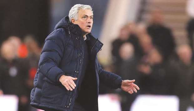 Tottenham Hotspuru2019s Portuguese head coach Jose Mourinho gestures on the touchline during the English FA cup third round match against Middlesbrough at the Riverside Stadium in Middlesbrough on January 5, 2020. (AFP)