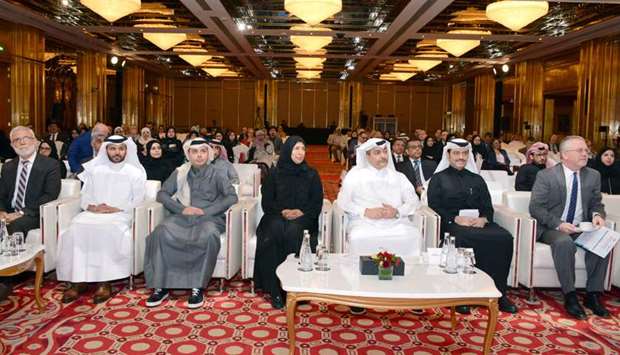 HE Dr Hanan Mohamed al-Kuwari, Minister of Public Health, HE Dr Mohamed Abdul Wahed Ali al-Hammadi, Minister of Education and Higher Education, HE Yousef bin Mohamed al-Othman Fakhro, Minister of Administrative Development, Labour and Social Affairs and other dignitaries at the event.