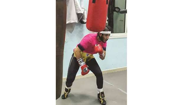 Qatari professional boxer Sheikh Fahad bin Khalid al-Thani during a training session.