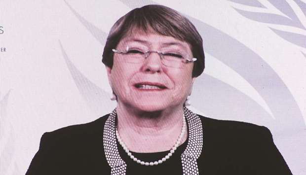 Bachelet addressing the opening session through a video message.