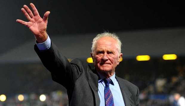 Harry Gregg waves to the crowd during UEFA Euro 2012 Qualifying Group C match betwwen Northern Ireland and Italy match.