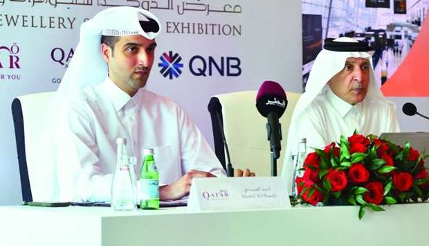 Akbar al-Baker, Secretary General of the Qatar National Tourism Council (QNTC) and CEO of Qatar Airways Group and Director of Exhibitions at QNTC Ahmed al- Obaidly addressing the press conference.  PICTURE: Ram Chand