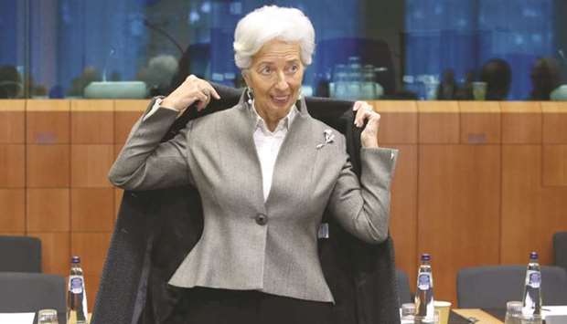 ECB president Christine Lagarde attends a Eurogroup meeting at the EU headquarters in Brussels yesterday. The ECB has come under increasing pressure from politicians keen to influence its strategy.