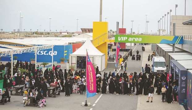 Women and children at the Losail International Circuit during the Qatar National Sport Day.
