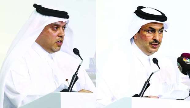Abdulla Mohamed al-Mannai and HE Abdullah bin Nasser Turki al-Subaey speaking at the forum. PICTURES: Jayan Orma