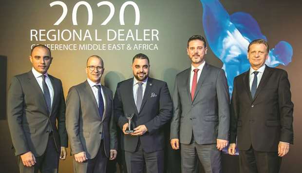 (From left): Ziad Boghdady, Rolls-Royce Motor Cars Doha Marketing and PR manager; Cu00e9sar Habib, Rolls-Royce regional director for Middle East and Africa; Hassan al-Khansa, brand manager of Rolls-Royce Motor Cars Doha; Nasr Jairoudi, general manager of Rolls-Royce Motor Cars Doha; and Chris Weglinski, assistant general manager for Ownership Services, Rolls-Royce Motor Cars Doha.