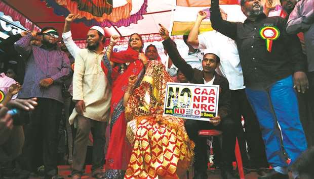 A Muslim couple get married at the venue of a protest against the new citizenship law in Chennai yesterday.