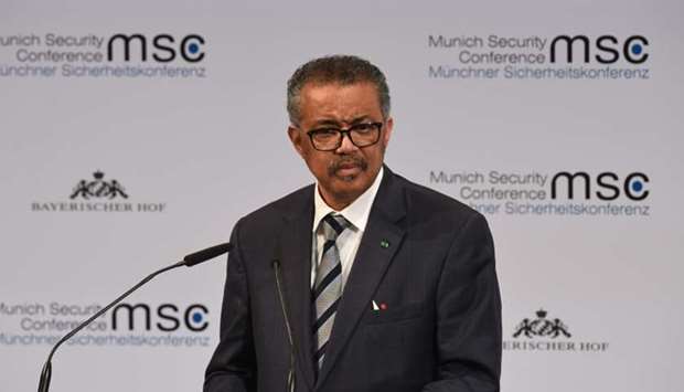 World Health Organization (WHO) Director-General Tedros Adhanom Ghebreyesus adresses the audience an update on the Coronavirus during the 56th Munich Security Conference (MSC) in Munich, southern Germany, on February 14, 2020