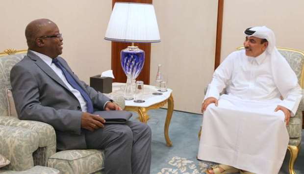 HE the Minister of Transport and Communications Jassim Seif Ahmed al-Sulaiti holding talks with assistant secretary-general of the International Maritime Organisation (IMO), Lawrence Barchue, in Doha