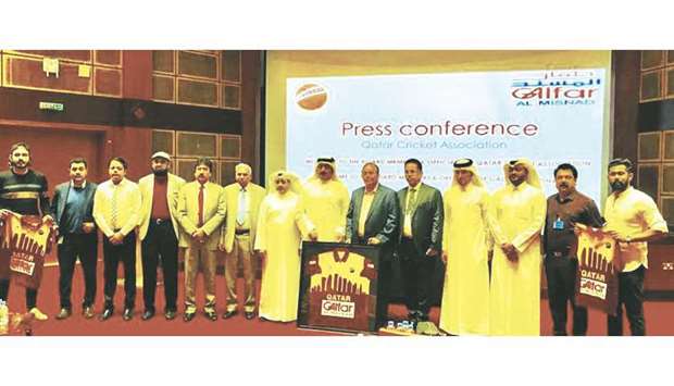 QCA President Yousef Jeham al-Kuwari, Galfar Al Misnad Executive Director Satish G Pillai pose with the other officials at the sponsorship signing ceremony yesterday.