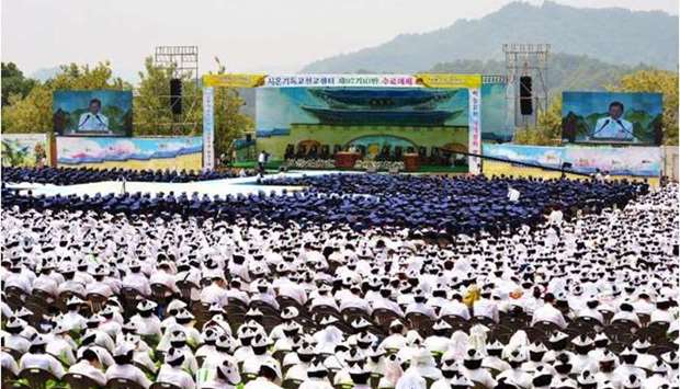Hundreds of people are believed to have attended services with Patient 31 in recent weeks at a branch of the Shincheonji Church of Jesus the Temple of the Tabernacle of the Testimony. File picture: A service at the church