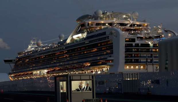 The Diamond Princess cruise ship lies docked at the Daikoku Pier Cruise Terminal in Yokohama, south of Tokyo