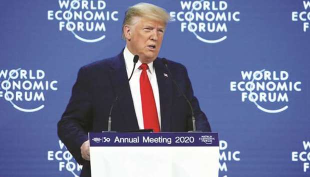 US President Donald Trump delivers a speech during the 50th World Economic Forum (WEF) annual meeting in Davos, Switzerland, on January 21.