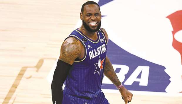 In this file photo taken on February 16, 2020, LeBron James of Team LeBron celebrates after beating Team Giannis during the 69th NBA All-Star Game at the United Center in Chicago. (AFP)