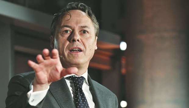 Ralph Hamers, CEO of ING Groep, gestures while delivering a speech in Amsterdam. UBS Group is betting that the industry view is true, that Hamers is a man who can reinvigorate its business without bringing any of his scandal-tainted baggage.