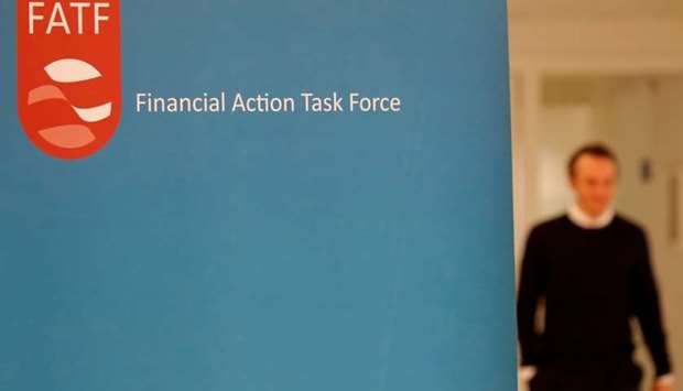 The logo of the FATF (the Financial Action Task Force) is seen after a plenary session in Paris, France, October 18, 2019