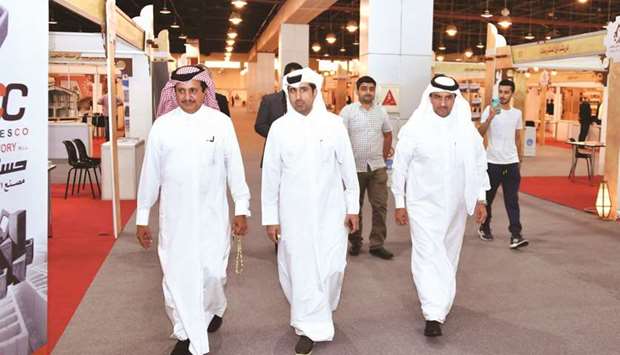 Qatar Chamber Chairman HE Sheikh Khalifa bin Jassim al-Thani and other top officials during their visit to the u2018Made in Qataru2019 exhibition in Kuwait.