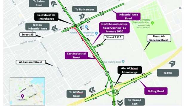 Ashghal opens service lane of East Industrial Roadrnrn
