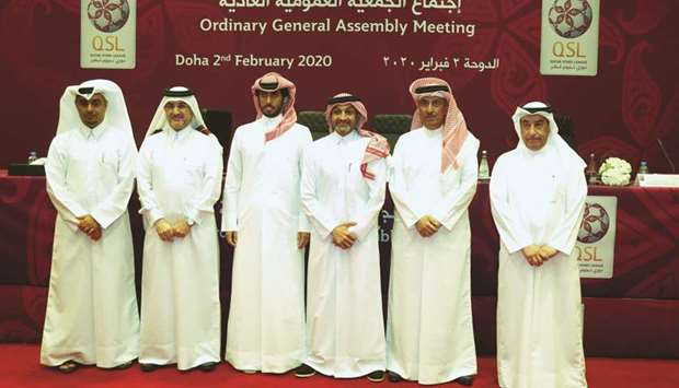 (From left) Football club representatives Aref Abdel Rahman, Abdullah Hamid al-Mulla and Turki Nasser al-Ali, QSL CEO Hani Taleb Ballan, QFA representative Ahmed Abdulaziz al-Boenain and experienced member Jassim al-Rumaihi are part of the QSL Executive Committee.