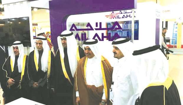 HE the Minister of Commerce and Industry Ali bin Ahmed al-Kuwari at the Milaha booth during the u2018Made in Qatar 2020u2019 exhibition in Kuwait.