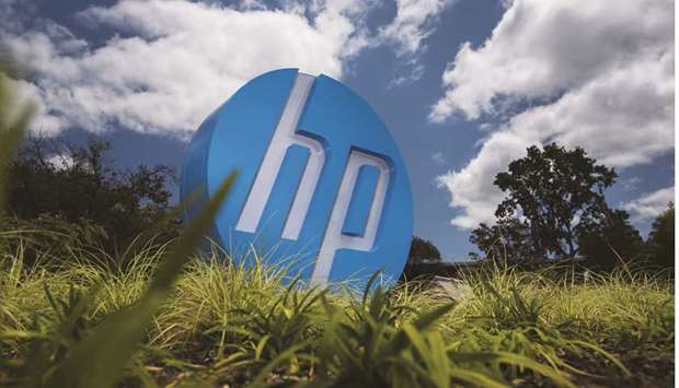 A signage for Hewlett-Packard stands at the entrance to the companyu2019s headquarters in Palo Alto, California. HP, fighting off a hostile acquisition bid by Xerox Holdings, adopted a shareholder rights plan that would make the takeover more difficult to carry out.
