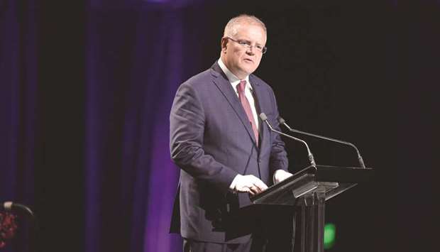 Australian Prime Minister Scott Morrison speaks at a state memorial for those impacted by the recent bushfires in Sydney yesterday.