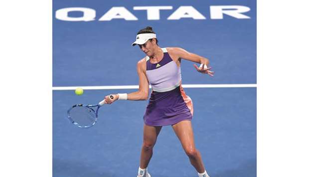 Spainu2019s Garbine Muguruza in action against Russiau2019s Daria Kasatkina (not pictured) in the Qatar Total Open at Khalifa International Tennis and Squash Complex yesterday. PICTURES: Noushad Thekkayil