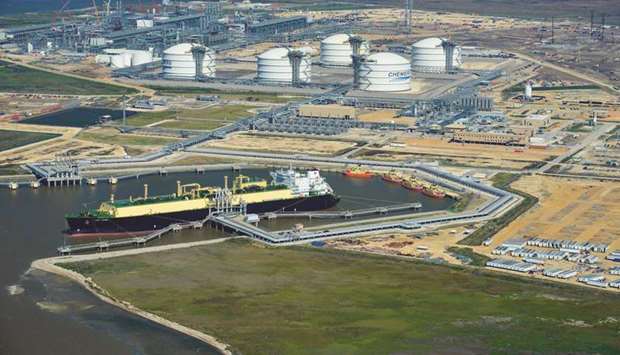 An LNG carrier is docked at the Cheniere terminal in this aerial photograph taken over Sabine Pass, Texas (file).