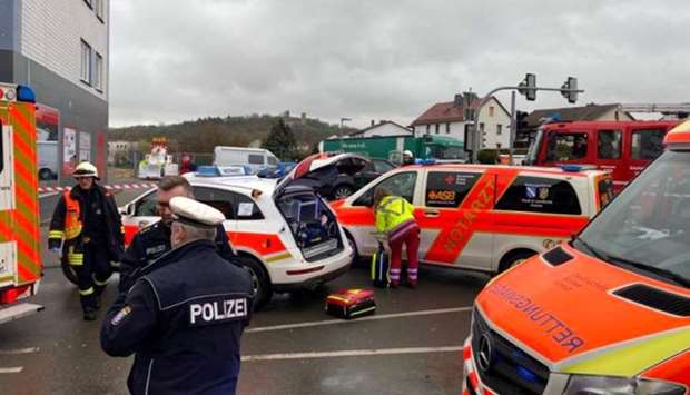 Emergency vehicles at the scene after a car ploughed into a carnival parade injuring several people in Volkmarsen, Germany