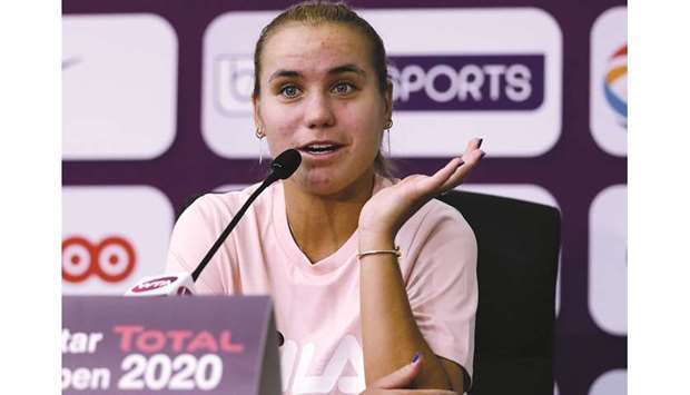 American Sofia Kenin addresses a press conference at the Qatar Total Open. PICTURES: Noushad Thekkayil