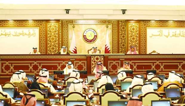 HE the Speaker of the Shura Council Ahmed bin Abdullah bin Zaid al-Mahmoud chairing Mondayu2019s session.