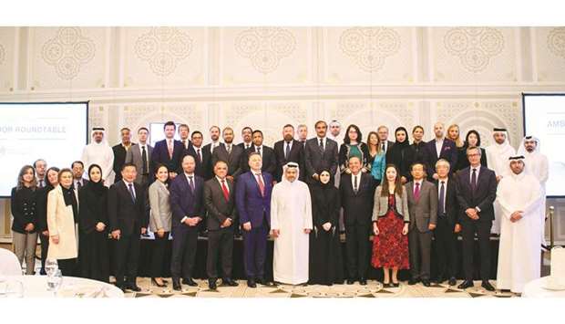 Al-Jaida and Sheikha Alanound with envoys at the inaugural round-table with ambassadors.