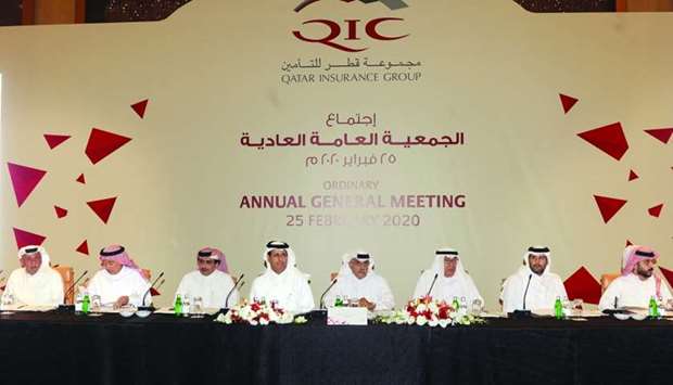 Deputy chairman Abdulla bin Khalifa al-Attiyah presiding over QIC Group's Annual General Meeting held yesterday at Grand Hyatt Doha Hotel at West Bay Lagoon. PICTURE: Shaji Kayamkulam
