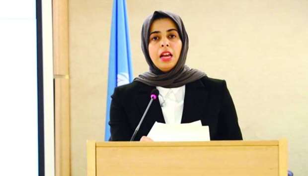 HE Lolwah Rashid AlKhater addressing meetings of the high-level segment of the 43rd session of the UN Human Rights Council in Geneva.