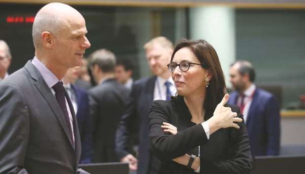 Dutch Foreign Minister Stef Blok (left) and French Junior Minister for European Affairs Amelie de Montchalin attend the General Affairs council in Brussels yesterday. u201cThe time pressure is immense and the interests are huge,u201d Blok said about the trade talks with Britain, ahead of the Brussels meeting with counterparts.
