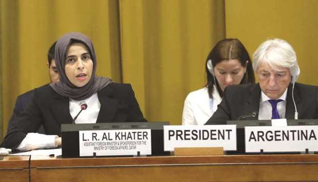 HE the Assistant Foreign Minister and Spokesperson for the Ministry of Foreign Affairs Lolwah Rashid AlKhater, addressing the High-Level Segment of the Conference on Disarmament in Geneva yesterday.