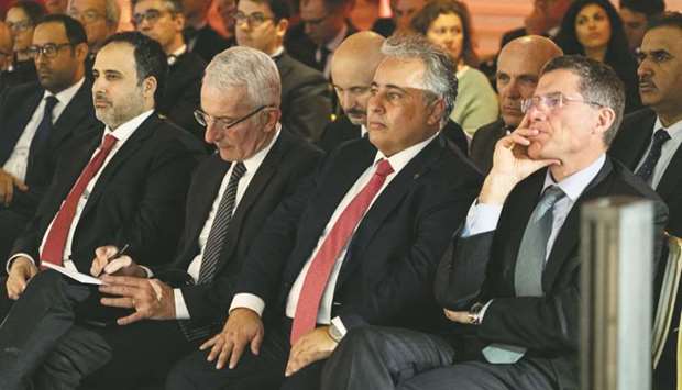 Dignitaries at the second session of the Franco-Qatari economic circle (Qadran) in Paris.