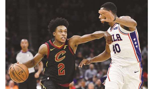 Cleveland Cavaliersu2019 Collin Sexton (left) drives to the basket against Philadelphia 76ersu2019 Glenn Robinson III during the second half at Rocket Mortgage FieldHouse. PICTURE: USA TODAY Sports