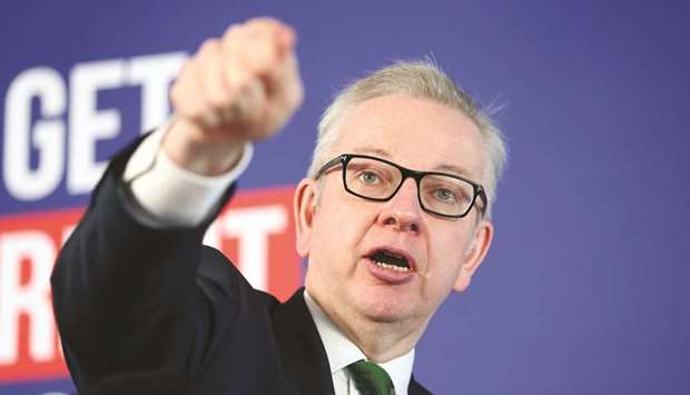 Cabinet Office Minister Michael Gove gestures as he speaks during a news conference in London (file).