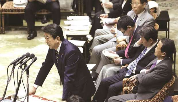 Shinzo Abe, Japanu2019s prime minister speaks during a budget committee session at the lower house of parliament in Tokyo. Abe said the government had sufficient reserves to tap for emergency spending related to the epidemic, signalling he saw no immediate need to compile a fresh spending package.