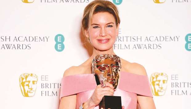 US actress Renee Zellweger poses with the award for Leading Actress for her work on the film Judy at the British Academy Film Awards at the Royal Albert Hall in London.