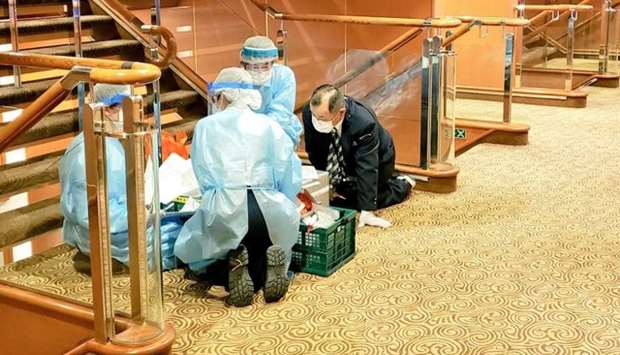 Quarantine operation on the eighth deck of cruise ship Diamond Princess in Yokohama