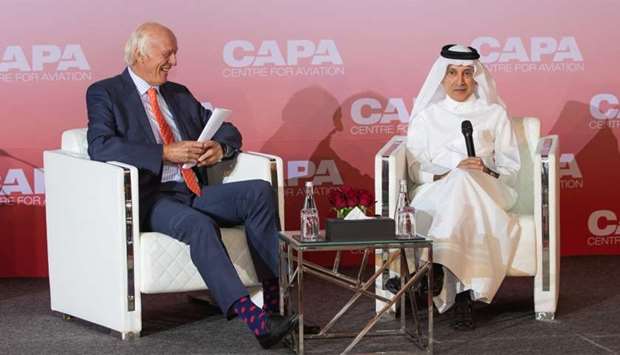 HE Akbar al-Baker with CAPA u2013 Centre for Aviation Chairman Emeritus, Peter Harbison. The two-day 2020 CAPA Qatar Aviation, Aeropolitical and Regulatory Summit concluded here on Thursday with a 'Doha Declaration 2020' that called upon the industry to 'engage collectively to reduce the level of emissions in the face of climate change'.