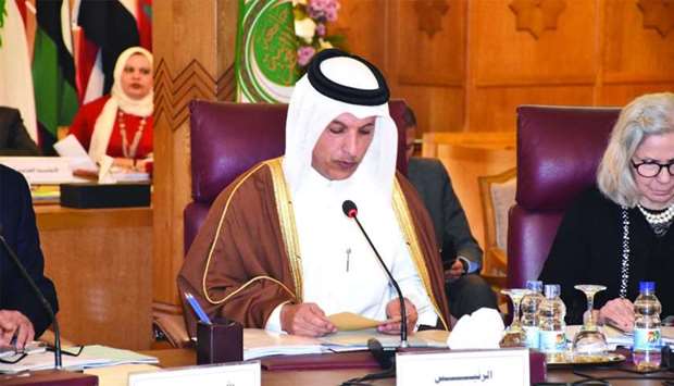 HE the Minister of Finance Ali Sherif al-Emadi addressing the meeting in Cairo on Thursday.